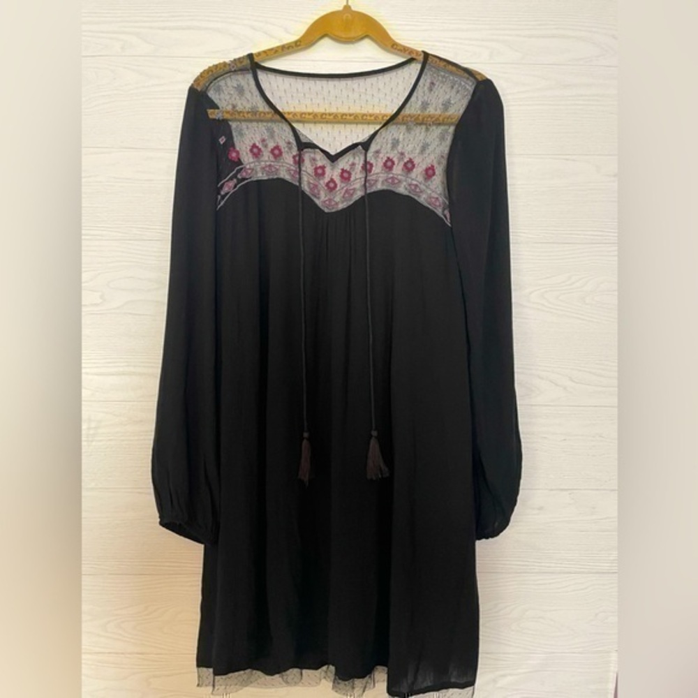 Mystree Black Floral Lace Whimsigoth Babydoll Rayon Dress Size Small